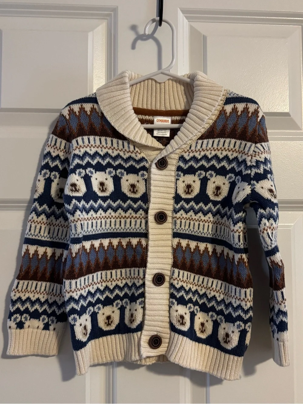Gymboree cream & blue bear cardigan, 3T